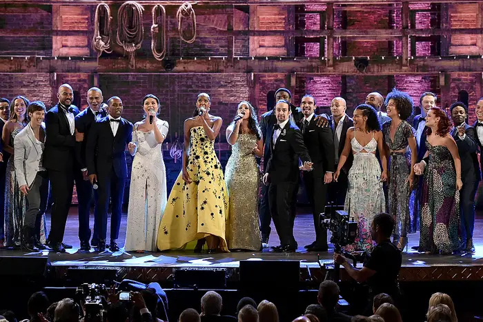 The cast of "Hamilton" sang the audience out<br>
